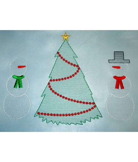 Christmas Snowmen and Trees Line Art