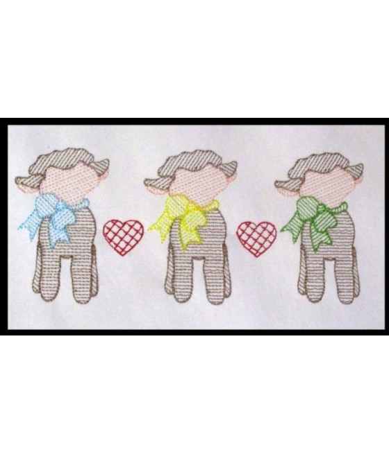 Three Lambs with Bows Line Art