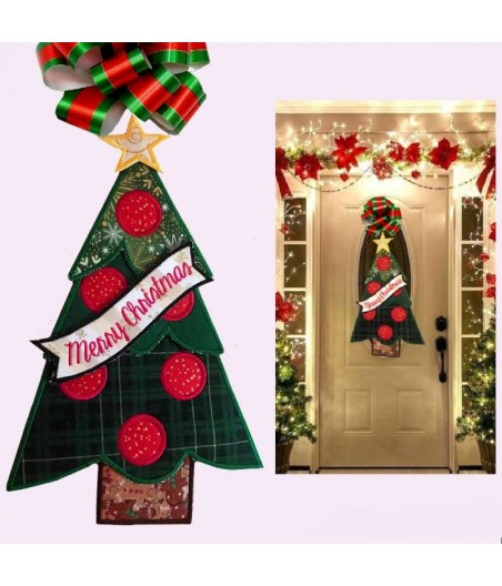 In Hoop Christmas Tree With Banner Door Hanger
